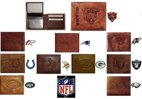 Wallet Bi-fold Highest Quality NEW All Leather NFL Billfold Marbled CHOOSE TEAM Cover