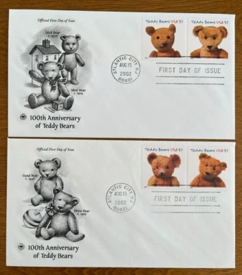 2)US #3653-56  TEDDY BEARS USA   FDC  PCS   2002 - Image 1 of 4