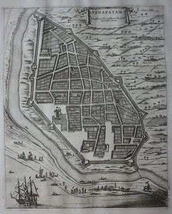 Original antique map plan INDIA, NEGAPATAM, NAGAPATTINAM Baldaeus Churchill 1744 - Picture 1 of 2