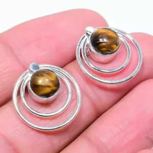 Piedra preciosa ojo de tigre 925 joyería de plata esterlina pendiente tamaño ... - Imagen 1 de 1
