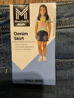 Saia jeans feminina Member's Mark tamanho P 6/6X jeans stretch cintura ajustável - Imagem 1 de 3