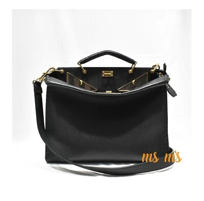 NUEVO CON ETIQUETAS MALETÍN FENDI Negro MONSTER PEEKABOO Cuero NEGRO DORADO herrajes Foto 1 de 4