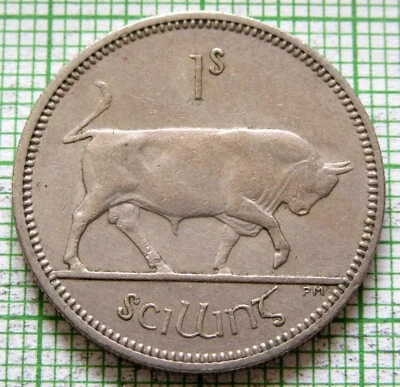 IRELAND 1968 1 SHILLING - 1 Scilling, BULL & Gaelic Harp km# 14a Cu-Ni - Image 1 of 4