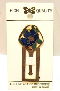 Vintage Cloisonne Flower Bookmark Gold Tone Metal Cobalt Poppy Green 5 in. - Picture 1 of 6