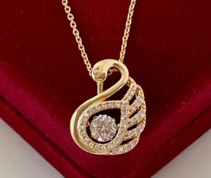 Deluxe Halskette Schwan Anhänger Dancing Moving Kristall 18K Gold vergoldet - Bild 1 von 8