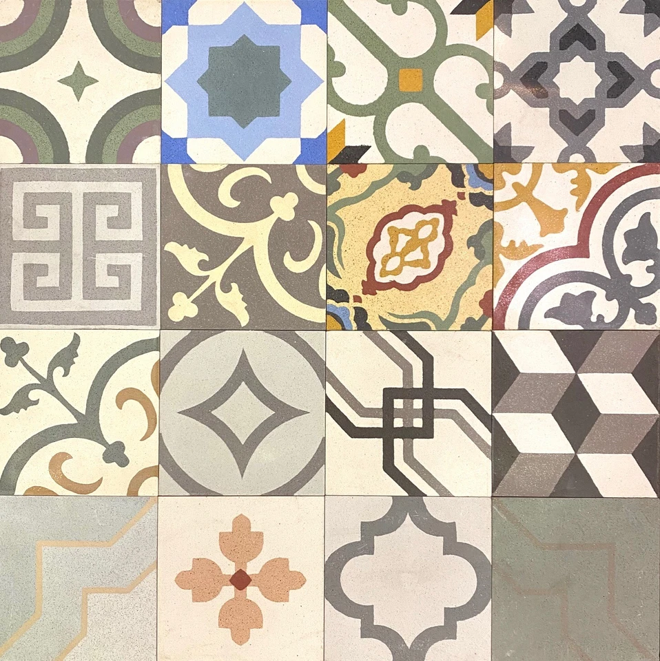 Azulejo de campo de piso de cemento encáustico geométrico Patchwork 8x8 (CAJA DE 16) Foto 1 de 3