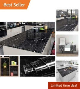 Elegant 197 x 24 Inch Wide Black Marble Contact Paper for Counters and Furniture - Picture 1 of 9
