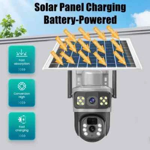 3 Lens HD 9MP WiFi Solar Camera Wireless Outdoor CCTV PTZ Home Security IR Cam - Picture 1 of 13