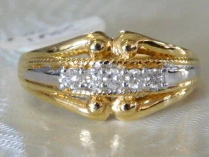 Ladies 10k solid Two-Tone 5 Diamond Band, Unique Modern, 1/4cttw Sz 7, 3.6g, New - Picture 1 of 8