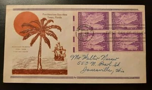 1940 FDC Pan American Exposition Cachet Washington DC Janesville WI Plate Block - Picture 1 of 2