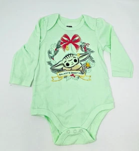 Disney Star Wars Mandalorian Yoda Grogu Galaxy's Greetings 6M Christmas Bodysuit - Picture 1 of 6
