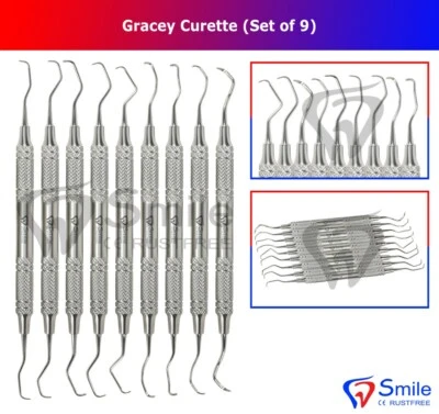 Juego de 9 curetas Gracey - 1/2,3/4,5/6,7/8,9/10,11/12,13/14,15/16,17/18  Foto 1 de 4