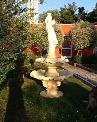Gartenbrunnen, Kaskadenbrunnen mit Statue, Springbrunnen, Steinguss, 245 cm - Bild 1 von 4