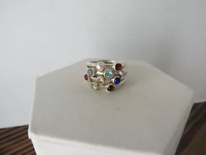 Sterling 925 Multi 10 Stone Ring Garnet Moon Stone Peridot Topaz Pearl +++ S 10 - Picture 1 of 5