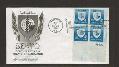 1960 US 4c Plate Block SEATO Art Craft Cover FDC Unaddressed Scott #1151 - Image 1 of 2