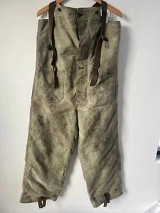 Vintage WW2 USN U.S NAVY Deck Bibs Green Pants Overalls WWII Small 33x28 - Picture 1 of 5