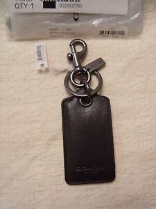 NWT COACH 64577 Black Leather Patch Key Fob Keyring With Metal BOTTLE OPENER