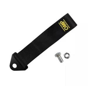 Correa de remolque OMP Racing 28 cm nailon negro con perno de fijación cuerda de remolque estilo JDM 2T - Imagen 1 de 1