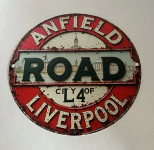 Liverpool City of L4 Anfield Road Aluminium Wandtafel Schild 197 mm rund LFC Geschenk - Bild 1 von 3