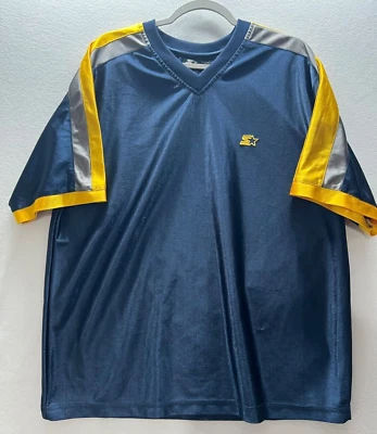 Camiseta deportiva deportiva Starter para hombre L azul amarillo ribete de colección Y2K logotipo de ropa deportiva Foto 1 de 4