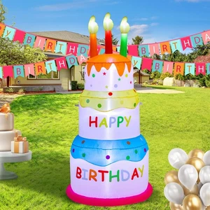 6 Fuß Aufblasbare Happy Birthday Kuchen Dekorationen Outdoor Beleuchtet Aufblasbar Urlaub... - Bild 1 von 7
