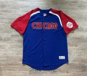 Chicago Cubs Button Up Blue Red Baseball Jersey MLB Embroidered Dynasty Mens XL - Picture 1 of 9