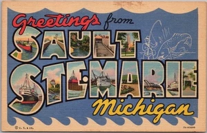Vintage 1937 SAULT STE MARIE, Michigan Large Letter Postcard - Curteich Linen - Picture 1 of 2