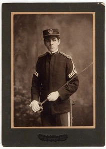 CLASSICAL HIGH SCHOOL :CADET IN UNIFORM w/SWORD : C.H.S. BAND : LYNN, MASS c1910 - Picture 1 of 3