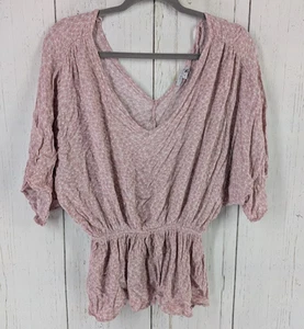 Top donna bianco betulla taglia small fantasia rosa manica corta floreale cinched - Foto 1 di 7