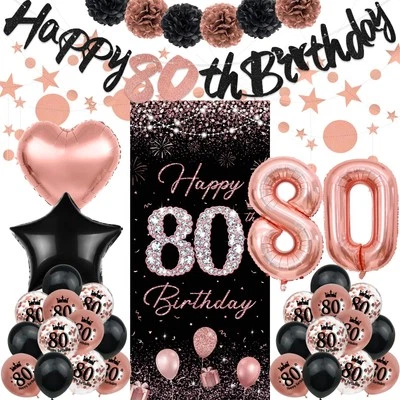 玫瑰金 80 号铝箔气球 80 岁生日装饰女式透明 — 第 1/4 张图片