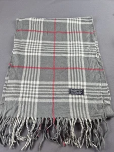 Burberry Scarf Nova Check Grey 100% Lambswool Light Grey Checked Vintage 90s - Picture 1 of 10