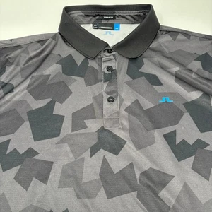 J. Lindeberg Mens 2XL Gray Black Camo Geometric Pattern Short Sleeve Polo Shirt - Picture 1 of 6