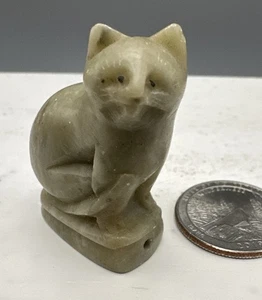 Katze Pfeife Figur chinesischer Speckstein geschnitzter Stein 60er Mid Century 1 5/8" BS - Bild 1 von 6
