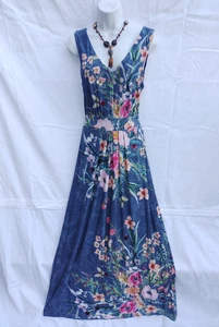 Monsoon Blue Navy Floral Sleeveless Maxi Dress Size 12 - Picture 1 of 9