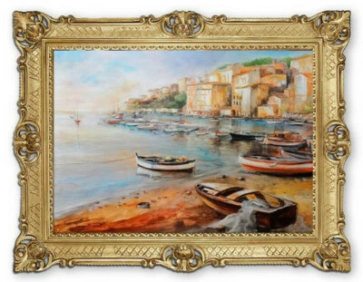 Fischerdorf Boote idyllische strand Bilder Reproproduktion Kunstwerke 70x90 cm - Bild 1 von 4