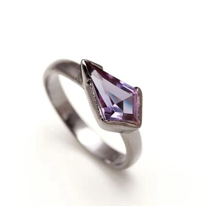Purple Alexandrite Kite Shape Ring Solid Silver Black Oxidized Jewelry For Her - Picture 1 of 10