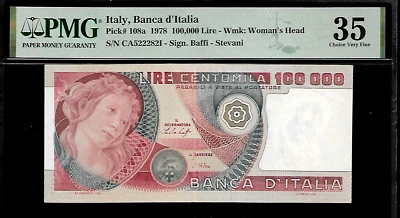 Italy 100,000 Lire 1978 PMG 35  P#108a Banca d'Italia  Series CA - Image 1 of 4