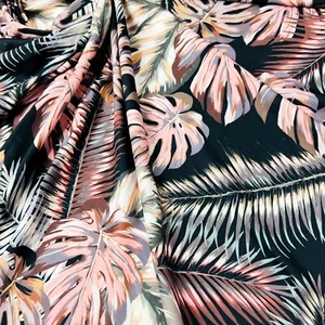 Printed Vintage Coral Leaves Stretch Fabric 60" wide Swimsuit Spandex By Yard - Picture 1 of 6