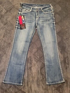 Cowgirl Tuff Denim Blue Jeans Womens 32x31 Jeweled Studded Barb Wire Rodeo Glam - Picture 1 of 14