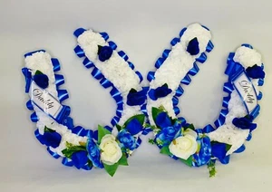 HORSESHOE FUNERAL TRIBUTE  Lucky -  Artificial silk flowers-Any colours Memorial - Picture 1 of 12