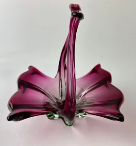 Murano Purple Pink and Green Sommerso Hand Blown Bowl Basket - Picture 1 of 10
