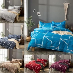 New Geometric Quilt Bedding Set Double King Super King Size Duvet Cover Set - Picture 1 of 13