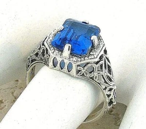 LONDON BLUE DECO ANTIKER 925 STERLINGSILBER 3 kt SIMULIERTER TOPAS RING 272Z - Bild 1 von 4
