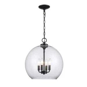 HDC Kingsley 16 in. 4-Light Matte Black Pendant Light Fixture, Clear Glass Shade - Picture 1 of 11