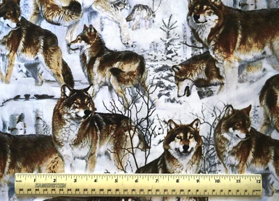 1/4 yard cotton quilt fabric David Textiles Wolves in the Snow wild animals - Image 1 of 2