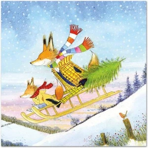Eric Heyman Füchse auf Schlitten Weihnachtskarten 6er Set - Bild 1 von 1
