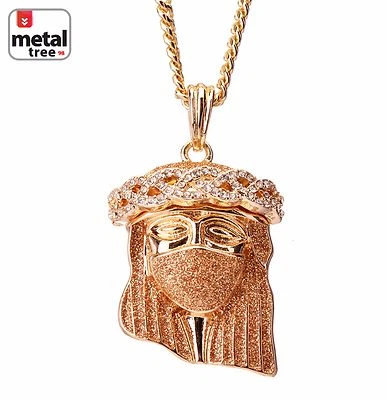 Juego de collar cadena cubana colgante Jesús corona espina máscara hip hop para hombre 20" MMP 85 Foto 1 de 4