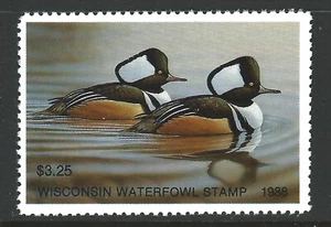 Bigjake: #WI11, $3,25 Mergansers con capucha, Estampilla de pato de Wisconsin 1988 - Imagen 1 de 1