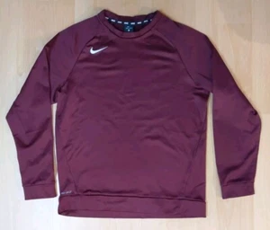 Nike Dri Fit Pullover Sweater Mens Medium Crewneck Red Maroon Swoosh Long Sleeve - Picture 1 of 8