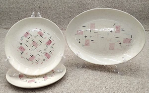 Vintage 1950’s VernonWare Tickled Pink Serving Platter & 2 Bread Plates 7 1/2" - Picture 1 of 14